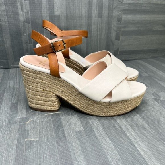 J. Crew Espadrille Platform Sandals Two-Tone Leather Women Size 9.5 - Picture 3 of 8